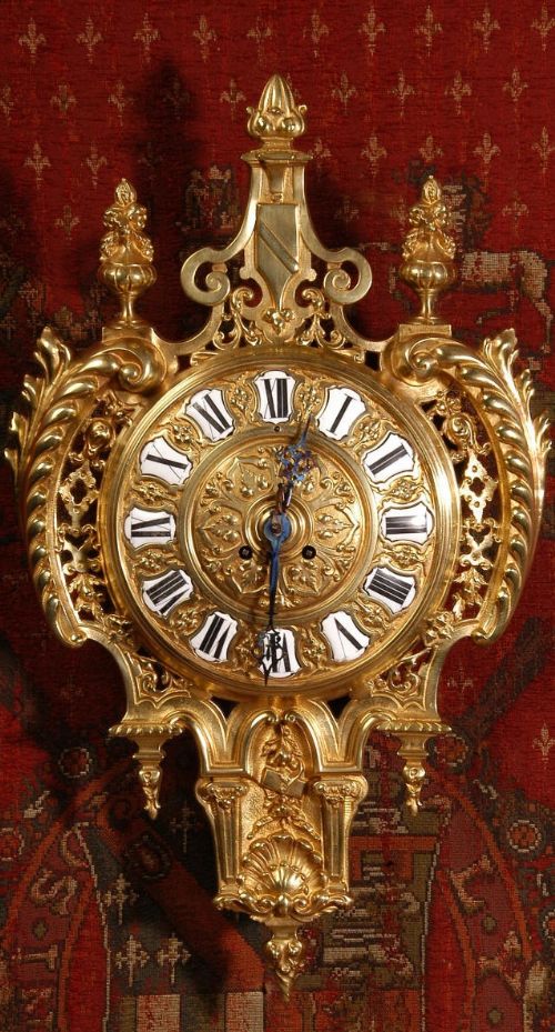 Antique French Gilt Bronze Cartel Wall Clock