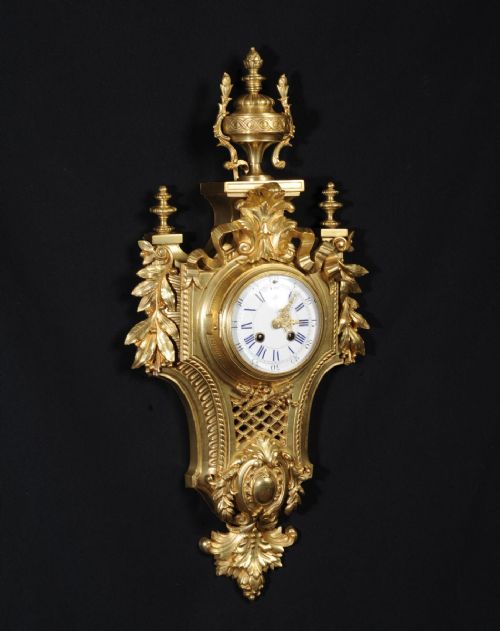 fig 1. Japy Freres Louis XVI Gilt Bronze Cartel Wall Clock