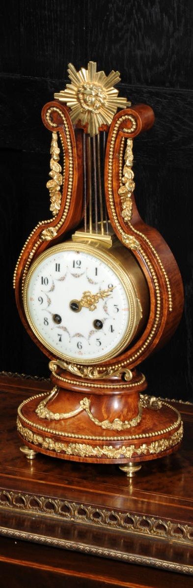 Walnut and Ormolu Lyre Boudoir Clock