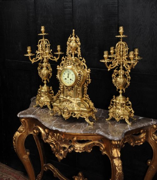 fig 1. Large Antique French Gilt Bronze Clock Set by Louis Japy