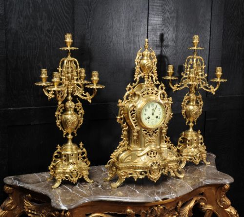 fig 2. Large Antique French Gilt Bronze Clock Set by Louis Japy