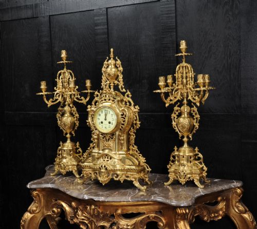 fig 3. Large Antique French Gilt Bronze Clock Set by Louis Japy