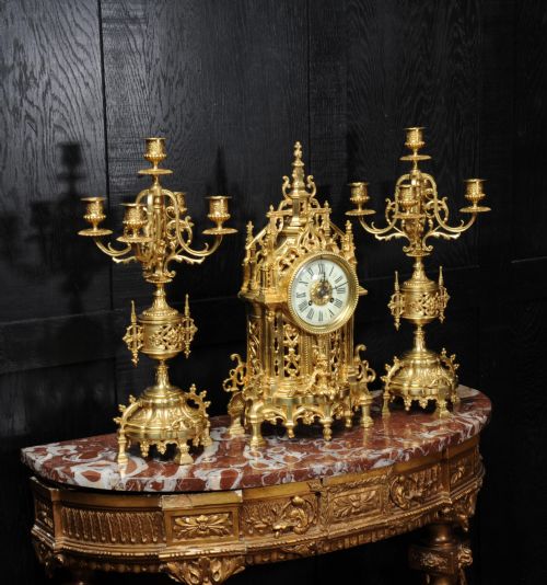 fig 2. Japy Freres Gilt Bronze Gothic Clock Set