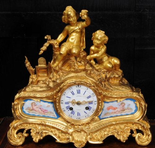 Fine Early Ormolu and Sevres Porcelain Boudoir Clock ~ Japy Freres