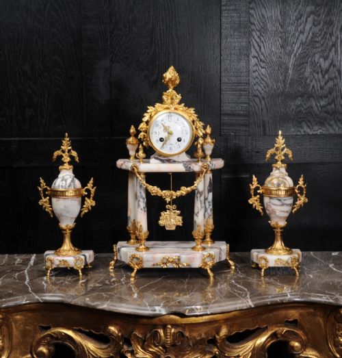 Stunning Marble and Ormolu Portico Clock Set by Samuel Marti