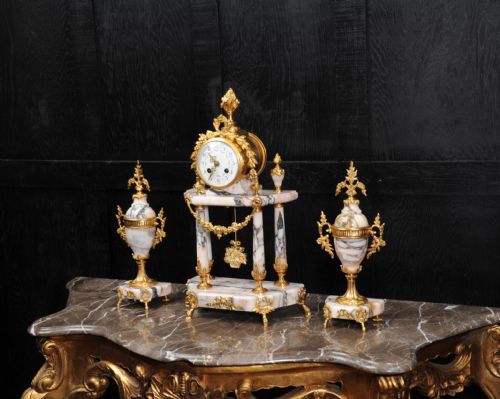 fig 2. Stunning Marble and Ormolu Portico Clock Set by Samuel Marti