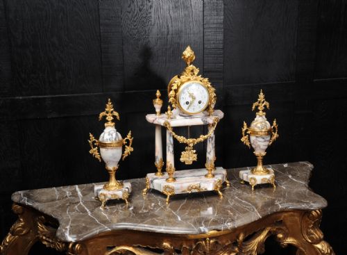 fig 3. Stunning Marble and Ormolu Portico Clock Set by Samuel Marti