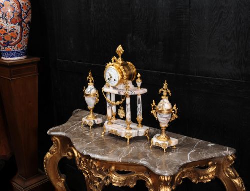 fig 4. Stunning Marble and Ormolu Portico Clock Set by Samuel Marti