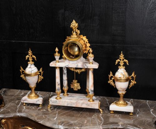 fig 5. Stunning Marble and Ormolu Portico Clock Set by Samuel Marti
