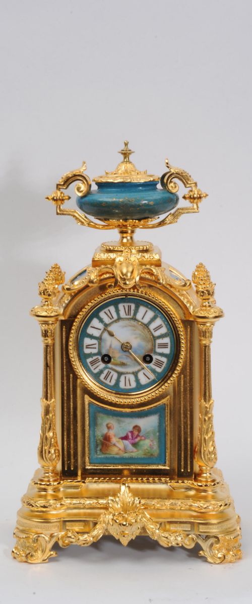 Ormolu and Sèvres Porcelain Boudoir Clock by Le Roy Et Fils, Paris