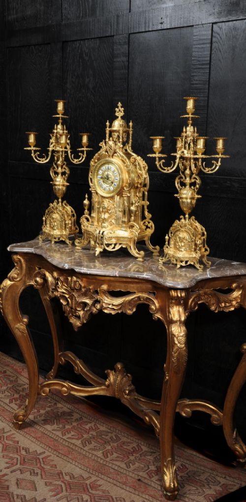 Large Gilt Bronze Clock Set ~ Goddess Nike