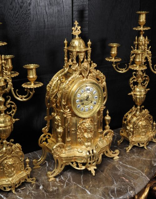 fig 1. Large Gilt Bronze Clock Set ~ Goddess Nike