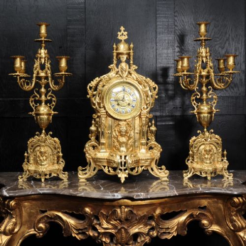 fig 2. Large Gilt Bronze Clock Set ~ Goddess Nike
