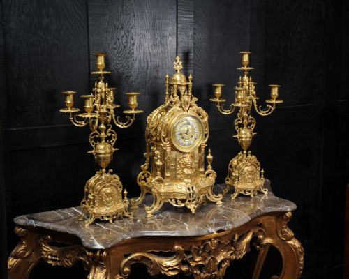 fig 4. Large Gilt Bronze Clock Set ~ Goddess Nike