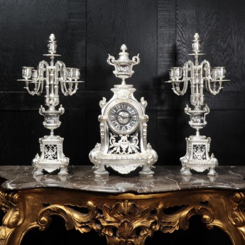Spectacular Silver Clock Set by Samuel Marti