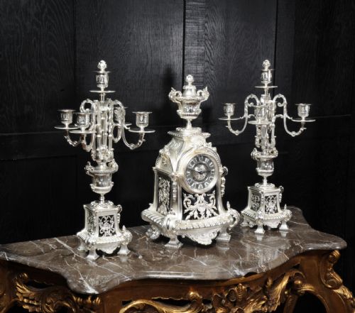fig 1. Spectacular Silver Clock Set by Samuel Marti