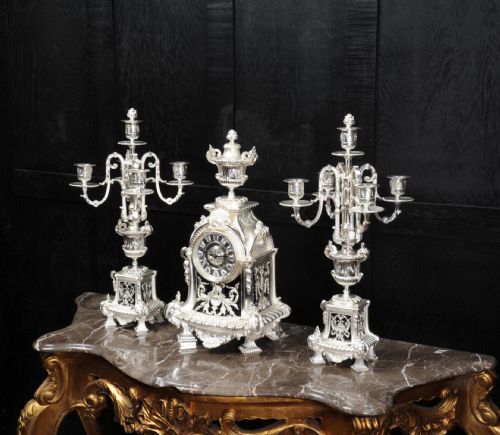 fig 2. Spectacular Silver Clock Set by Samuel Marti