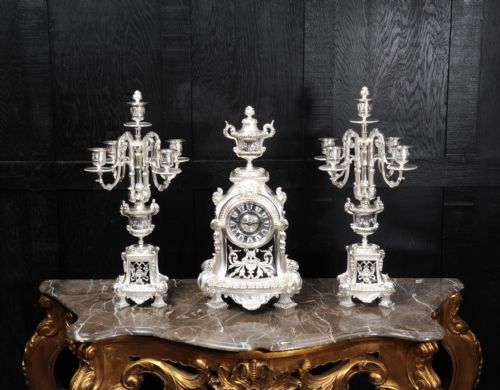 fig 3. Spectacular Silver Clock Set by Samuel Marti