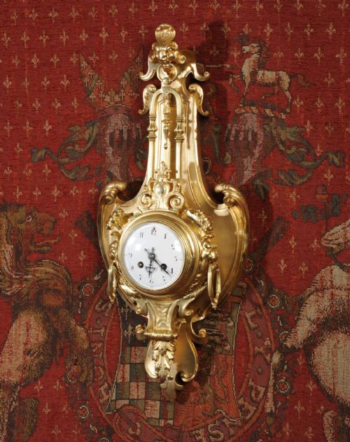 fig 1. Japy Freres Ormolu Cartel Wall Clock ~ Visible Pendulum