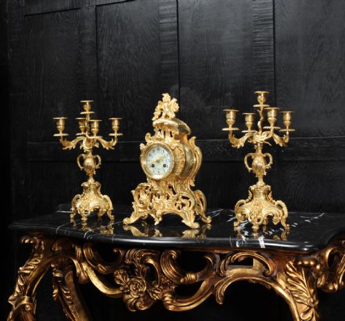 fig 1. Rococo Antique French Gilt Bronze Clock Set by Samuel Marti