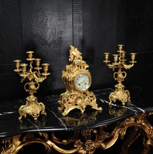 fig 2. Rococo Antique French Gilt Bronze Clock Set by Samuel Marti