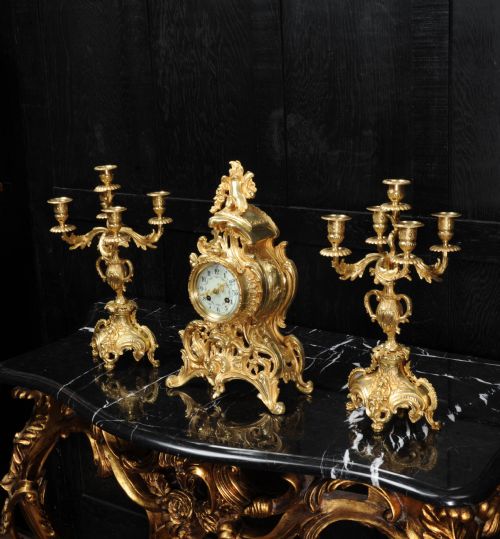 fig 3. Rococo Antique French Gilt Bronze Clock Set by Samuel Marti