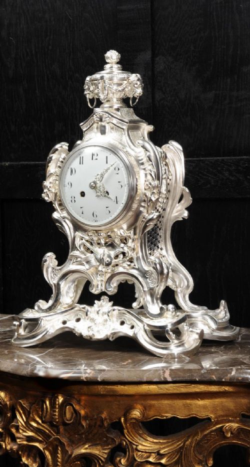 Silver Large Rococo Clock ~ Music