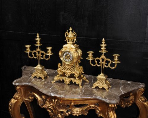 fig 1. Antique French Gilt Bronze Rococo Clock Set
