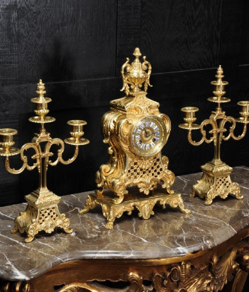 fig 3. Antique French Gilt Bronze Rococo Clock Set