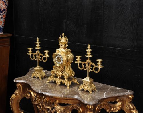 fig 4. Antique French Gilt Bronze Rococo Clock Set