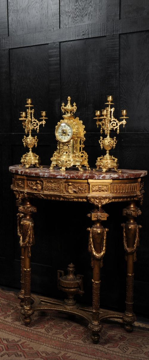 Antique French Gilt Bronze Clock Set