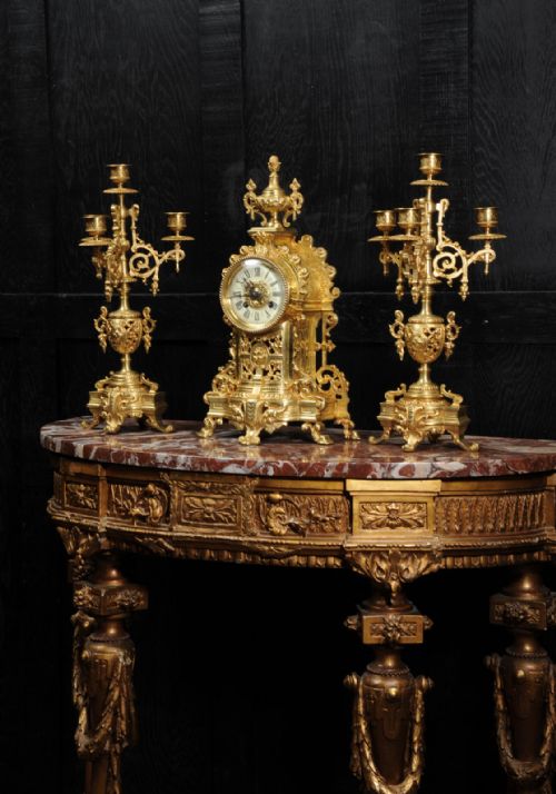 fig 1. Antique French Gilt Bronze Clock Set