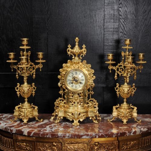 fig 2. Antique French Gilt Bronze Clock Set