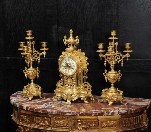 fig 3. Antique French Gilt Bronze Clock Set