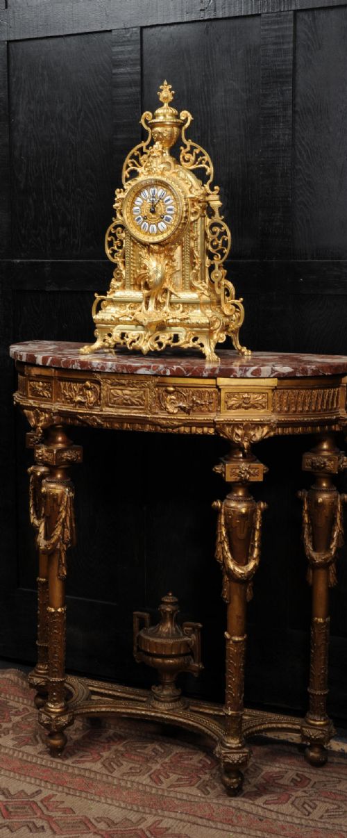 Large Antique Gilt Bronze Clock