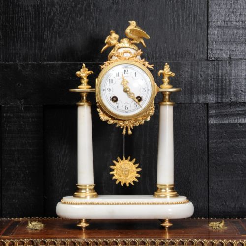 Antique French Marble and Ormolu Portico Clock