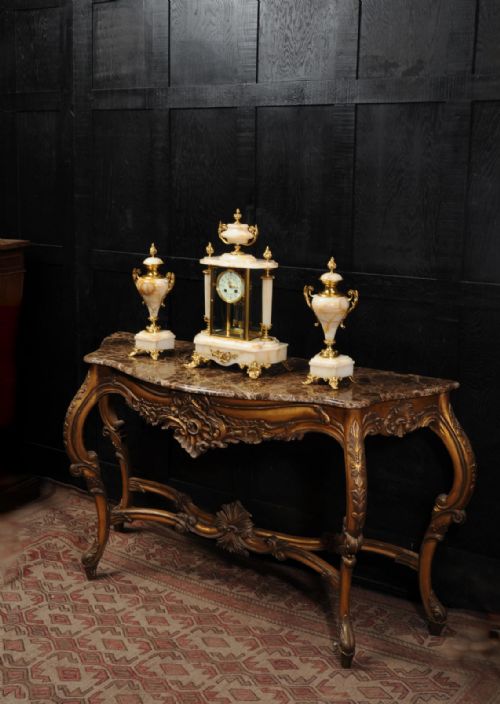 fig 2. Antique French Four Glass Crystal Regulator Clock Set in Onyx and Ormolu