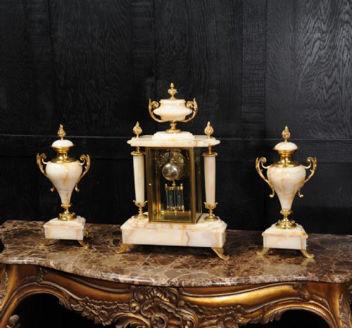 fig 5. Antique French Four Glass Crystal Regulator Clock Set in Onyx and Ormolu