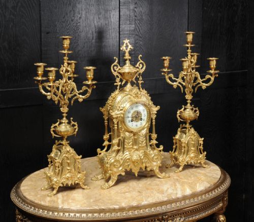 Antique French Gilt Bronze Clock Set