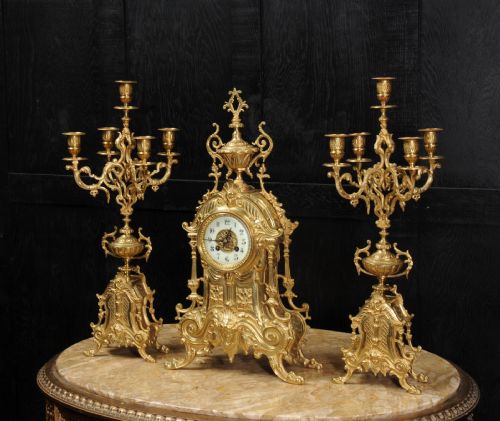 fig 1. Antique French Gilt Bronze Clock Set