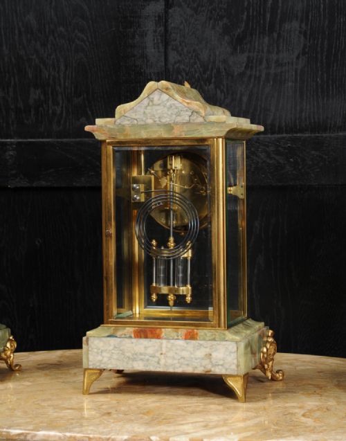 fig 4. Antique French Four Glass Crystal Regulator Clock Set in Onyx and Ormolu