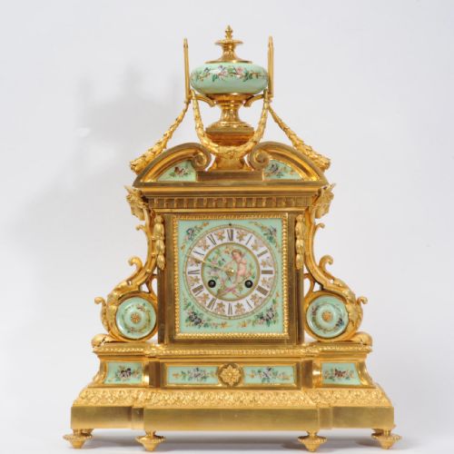 fig 1. Achille Brocot Large Antique French Ormolu and Sevres Porcelain Clock