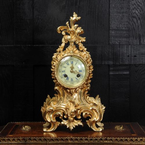 fig 1. Antique French Gilt Bronze Rococo Boudoir Clock by Vincenti