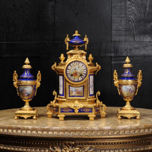 Japy Freres Ormolu and Sevres Porcelain Antique French Clock Set