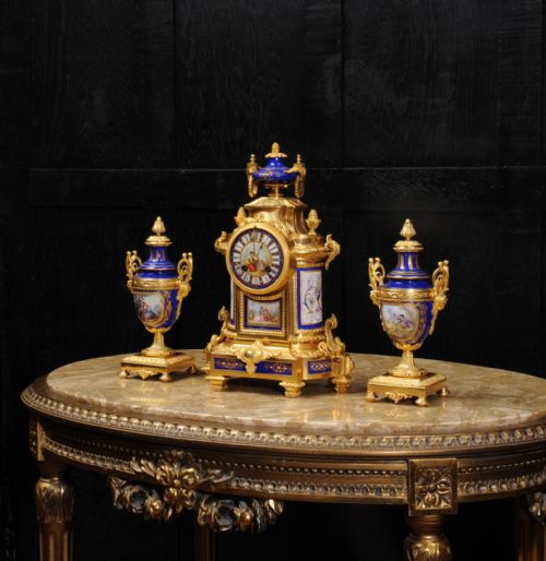 fig 1. Japy Freres Ormolu and Sevres Porcelain Antique French Clock Set