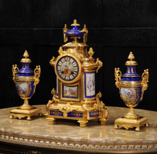 fig 2. Japy Freres Ormolu and Sevres Porcelain Antique French Clock Set