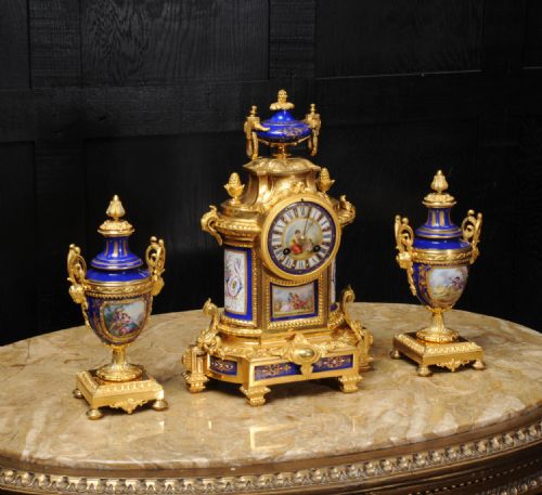 fig 3. Japy Freres Ormolu and Sevres Porcelain Antique French Clock Set
