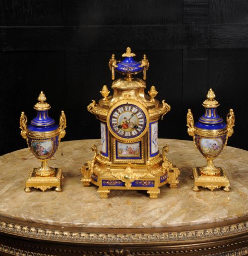 fig 4. Japy Freres Ormolu and Sevres Porcelain Antique French Clock Set