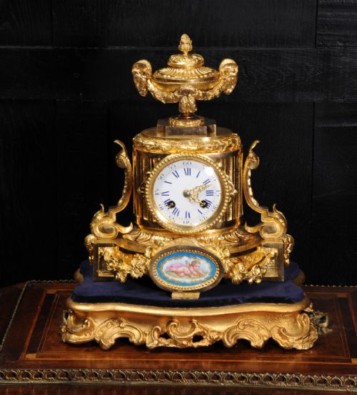 Antique French Ormolu and Sevres Porcelain Boudoir Clock