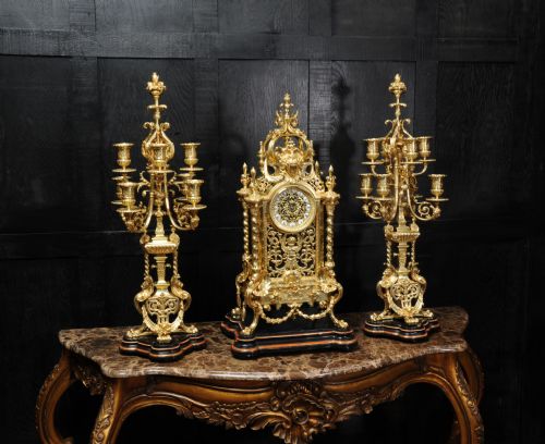 fig 2. Huge Antique French Ormolu Baroque Clock Set by Maison Bagues, Paris